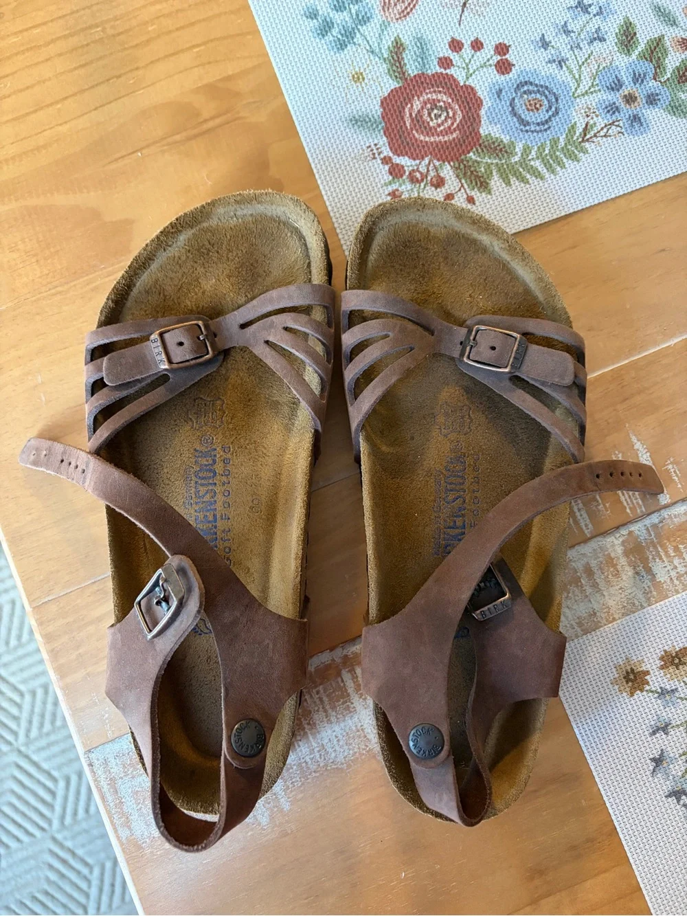 Birkenstock Brown Suede Soft Footbed Sandals - Picture 1 of 6
